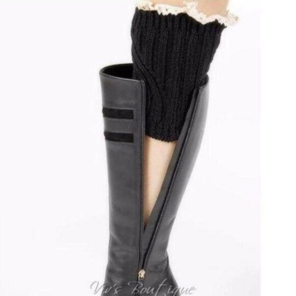 Brown Cable Knit Boot Cuffs Leg Ankle Warmers Lace Trim Women's One Size - Picture 4 of 5